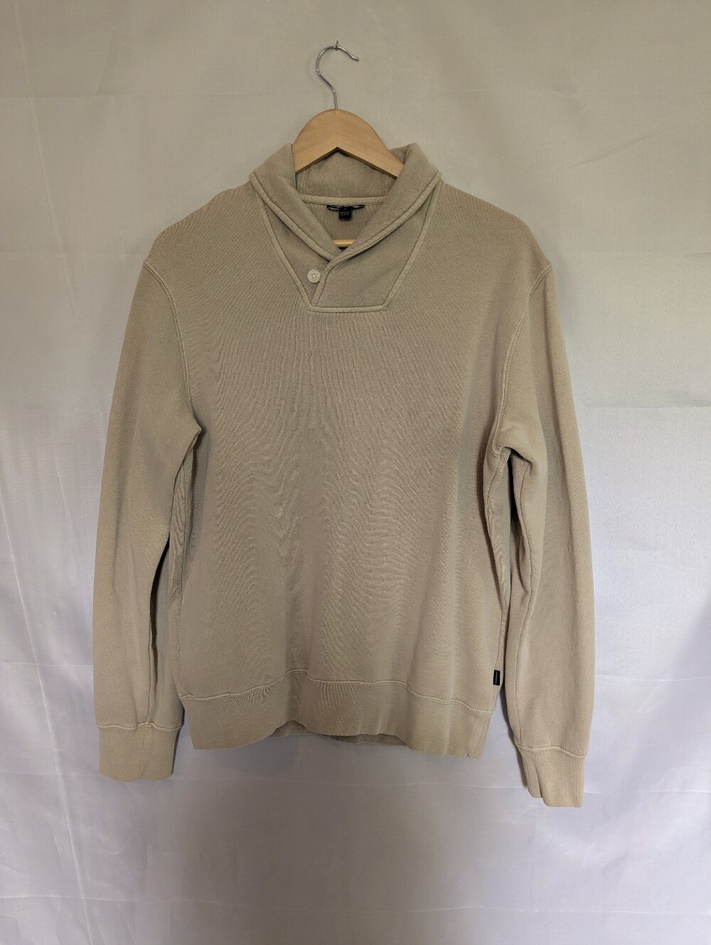 Frank And Oak Shawl Collar Pullover Sweatshirt Organic Cotton Blend Tan Medium